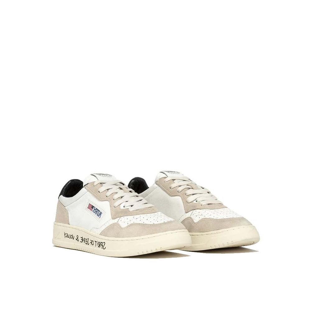 Autry White Goatskin Low Top Sneakers made of 100% goat leather with rubber sole, suede detail, and embroidered logo for men