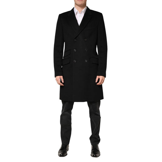 Dolce & Gabbana Black Wool Double Breasted TrenchCoat Jacket