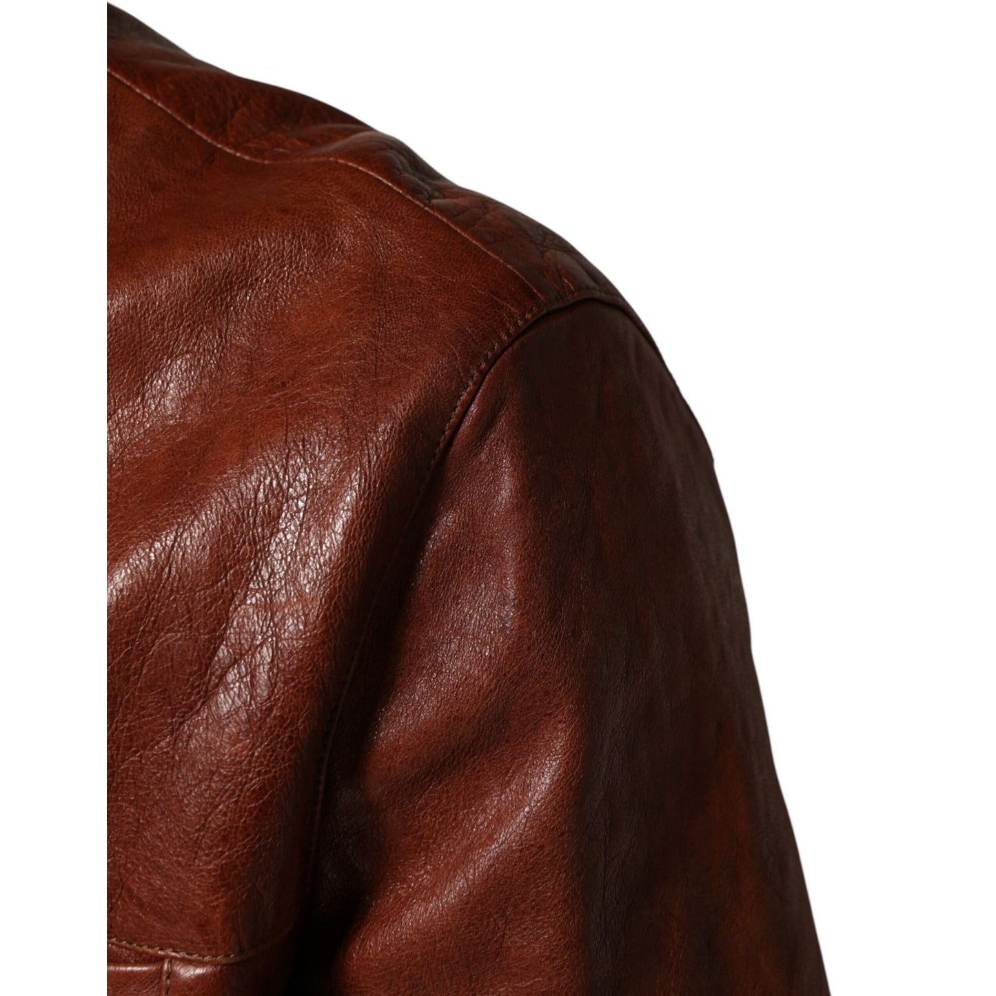 Dolce & Gabbana Brown Leather Button Down Men Biker Jacket