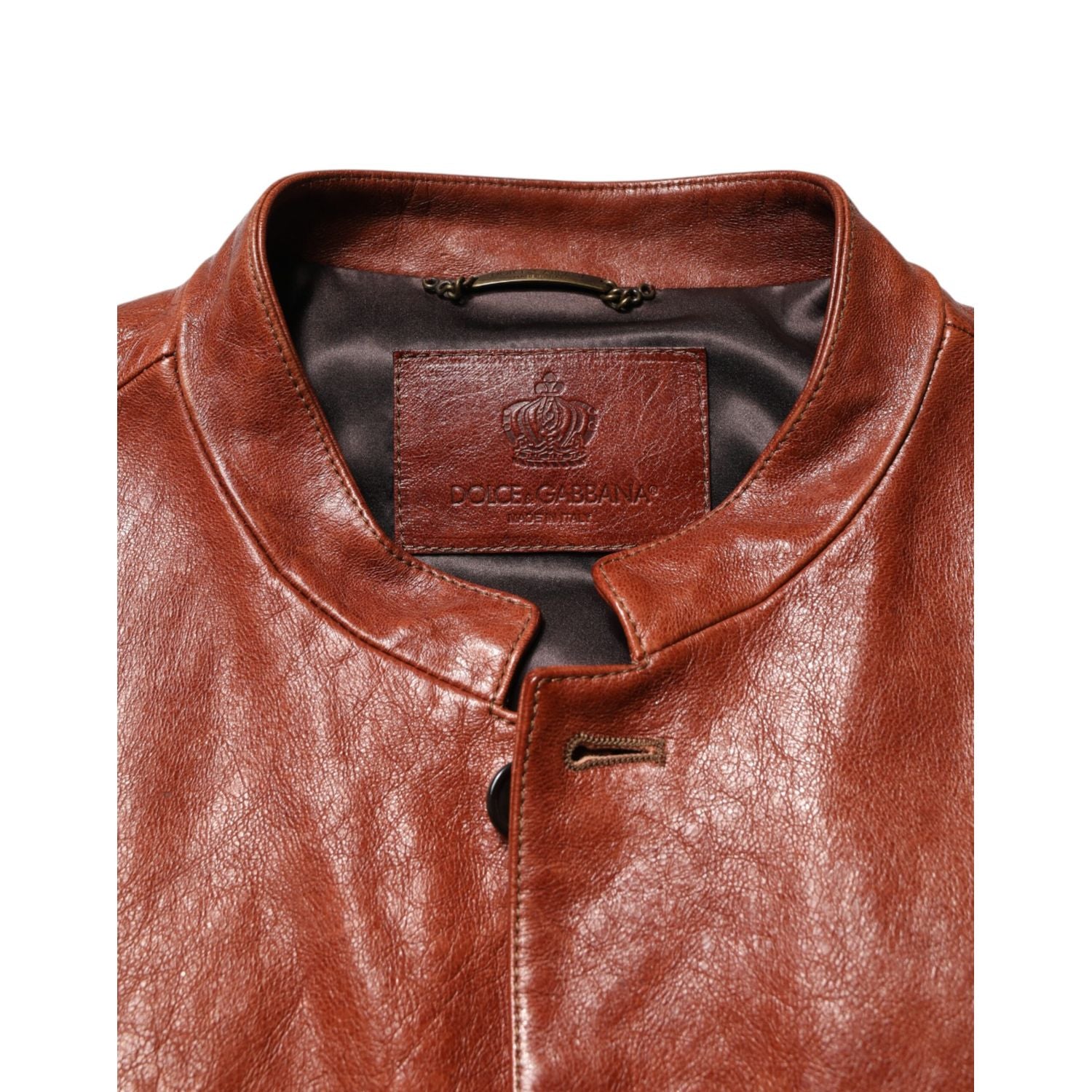 Dolce & Gabbana Brown Leather Button Down Men Biker Jacket