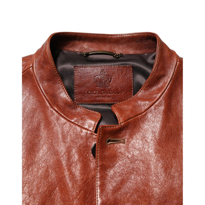 Dolce & Gabbana Brown Leather Button Down Men Biker Jacket