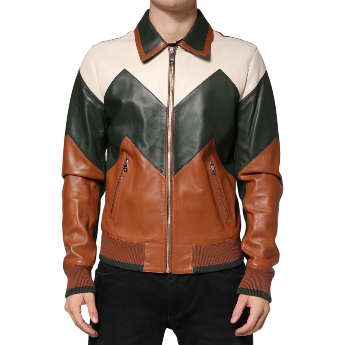 Dolce & Gabbana Multicolor Leather Full Zip men Biker Jacket