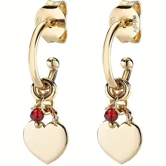 Gold heart earrings with red gemstone dangle - AMEN JEWELRY Mod. ORANCUGR