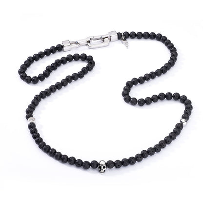 Black beaded necklace with skull design from AN JEWELS JEWELRY Mod. AA.C255SBK.