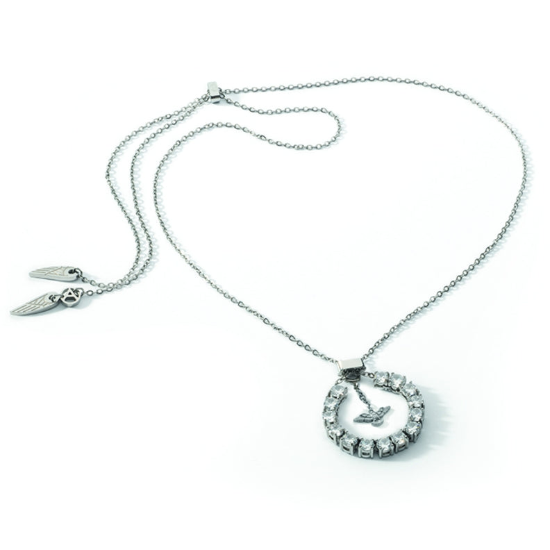 AN JEWELS JEWELRY Mod. AL.NLOY1SC silver necklace with circle pendant and delicate chain design.