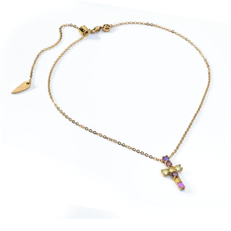 AN JEWELS JEWELRY Mod. AL.NLOY3YF gold necklace with gemstone cross pendant