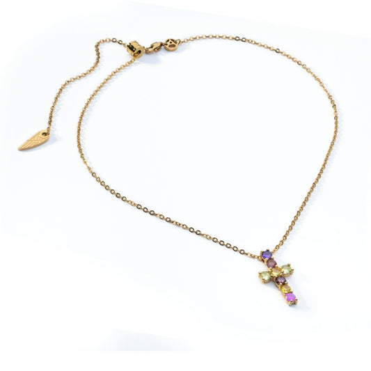 AN JEWELS JEWELRY Mod. AL.NLOY3YF gold necklace with gemstone cross pendant
