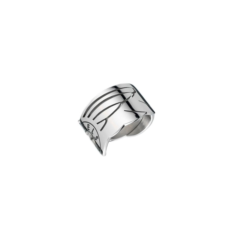 AN JEWELS JEWELRY Mod. AL.RFY01S-9 silver ring with engraved abstract design, contemporary fashion accessory.
