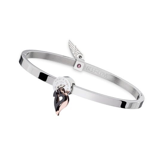 AN JEWELS JEWELRY Mod. ANPULSEIRALI23 silver bracelet with heart charm and wing detail.
