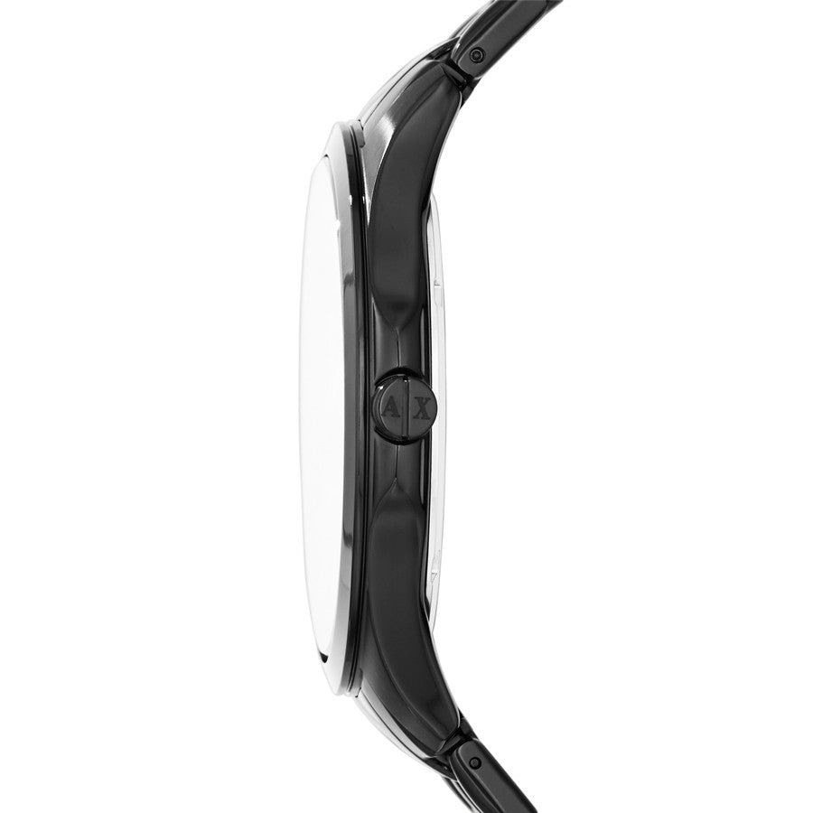 Side view of A|X ARMANI EXCHANGE Mod. HAMPTON wristwatch with stainless steel case and quartz movement