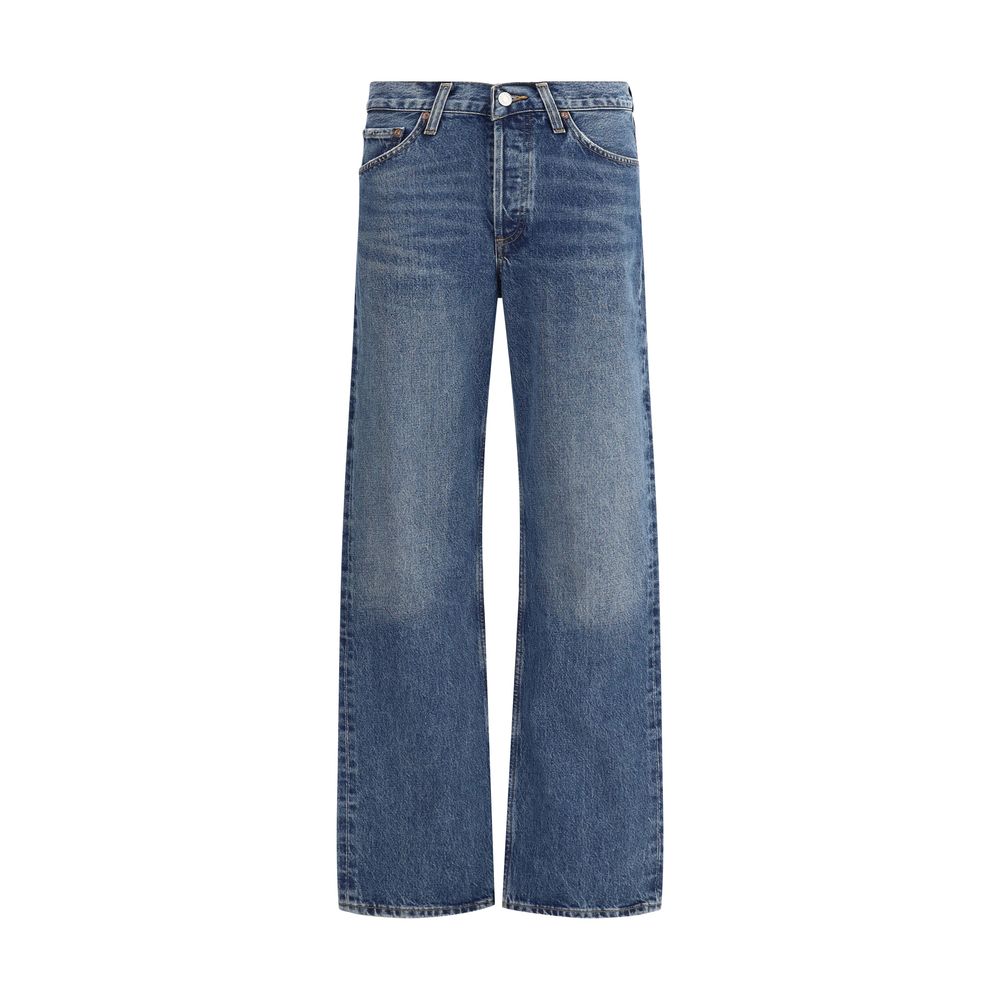 Agolde Blue Cotton Straight-Leg Jeans with V-front and five-pocket style, perfect for any occasion. Regular fit, AW25, 67% cotton blend.