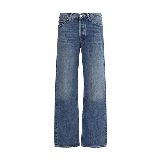 Agolde Blue Cotton Straight-Leg Jeans with V-front and five-pocket style, perfect for any occasion. Regular fit, AW25, 67% cotton blend.