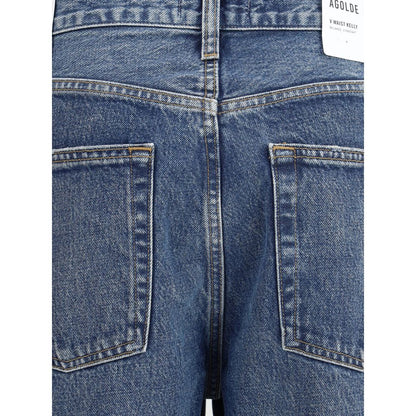 Agolde Blue Cotton Straight-Leg Jeans showing back pockets and belt loops, highlighting the detailed denim design.
