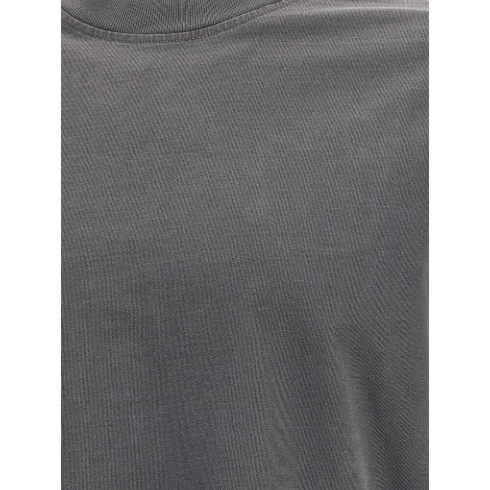 Close-up of the Agolde Gray Cotton Long Sleeve T-Shirt showcasing ribbed crew neck detail and soft jersey fabric.