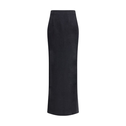 Alessandra Rich Black Fleece Wool Long Skirt