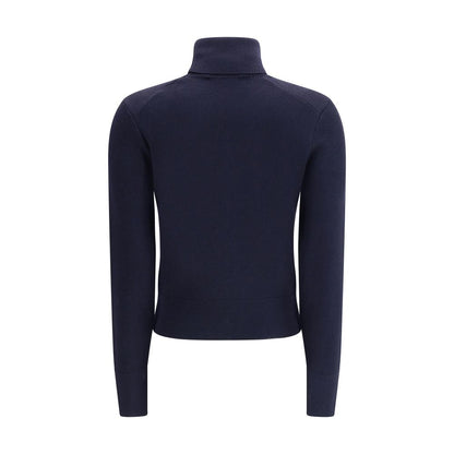 Back view of Ami Paris Blue Merino Wool Turtleneck with ribbed collar and cuffs.