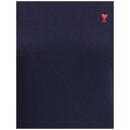 Ami Paris Blue Merino Wool Turtleneck with embroidered logo detail.