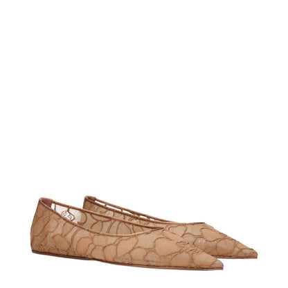 Amina Muaddi Beige Fabric Ballet Flats with floral embellishments, MPN BARBARALACEFLATLACELATTE, code F84599, side view