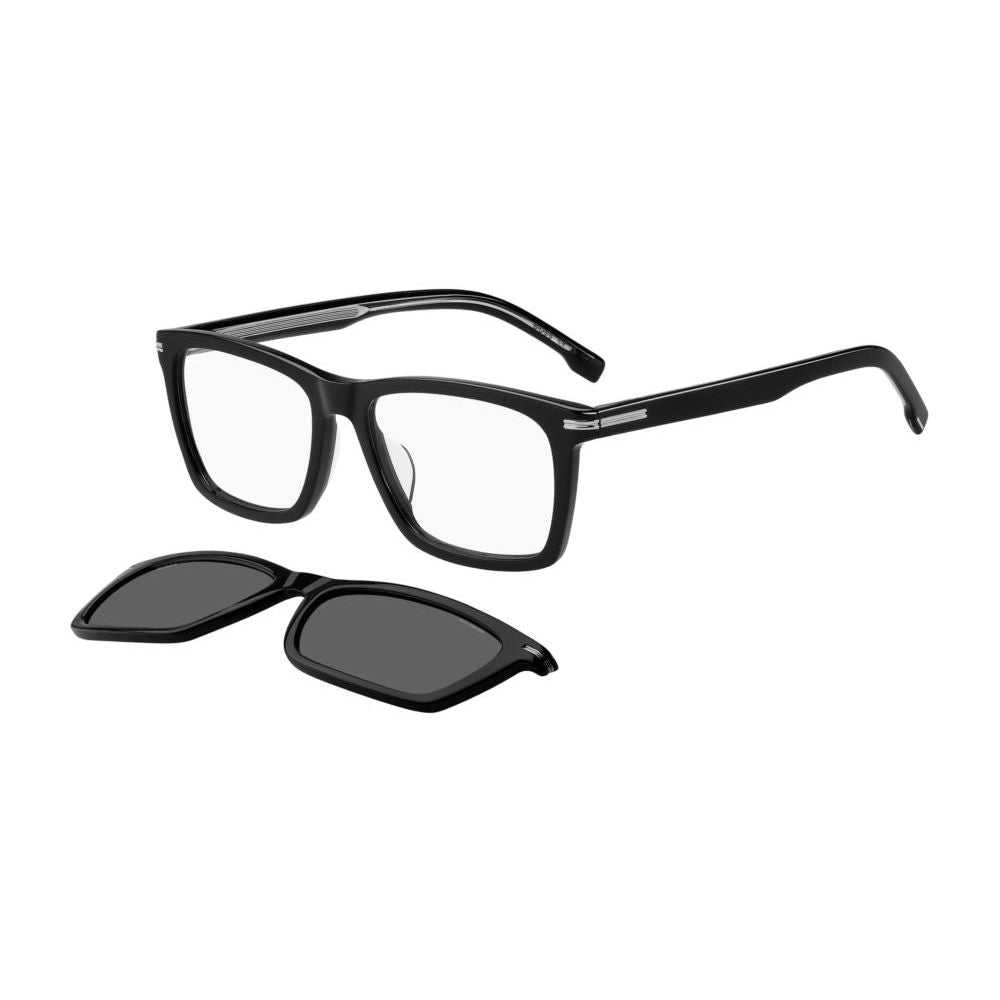 BOSS MOD. BOSS 1726_G_CS WITH CLIP ON acetate glasses for gents with detachable clip-on lenses, elegant design in black.