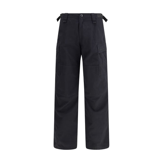 Balenciaga Black Cotton Cargo Pants with adjustable waist tabs and multiple pockets showcasing urban design and comfort.
