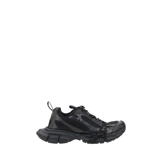 Balenciaga Black Rubber Athletic Sneakers in side view displaying chunky sole and mesh panels.