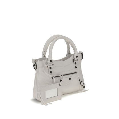 Balenciaga White Calf Leather Bos Taurus Handbag with brass hardware and woven handles.