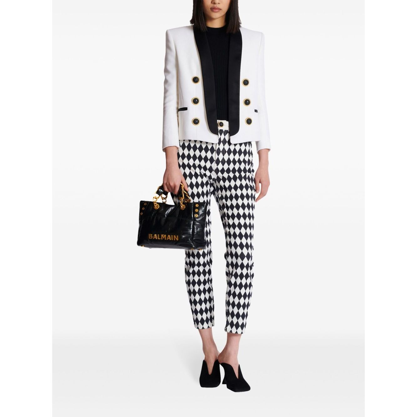 Balmain 1945 Soft PB-monogrammed crinkled small leather tote bag