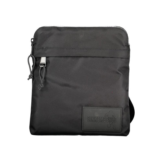 Bikkembergs Black Nylon Shoulder Bag with adjustable strap, external and internal pockets, logo emblem, and zip closure for secure storage