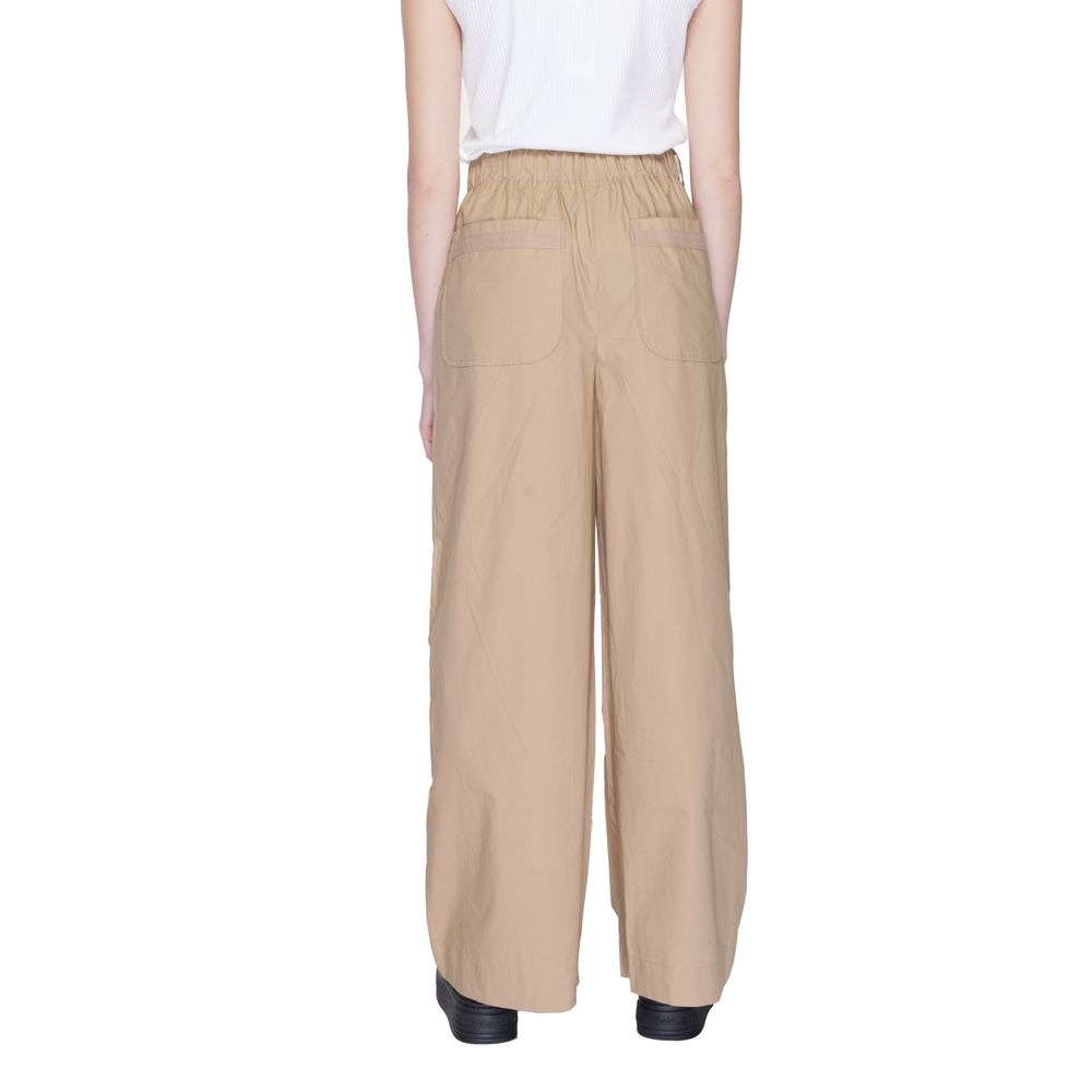 Back view of Blauer Beige Cotton Casual Pants with wide cut and elastic waistband, ideal for spring and summer comfort.