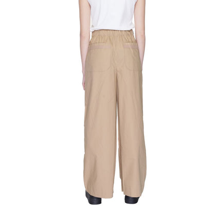 Back view of Blauer Beige Cotton Casual Pants with wide cut and elastic waistband, ideal for spring and summer comfort.