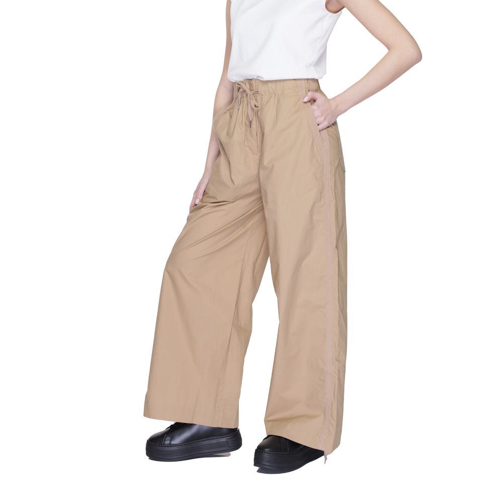 Blauer Beige Cotton Casual Pants, lightweight palazzo style with elasticated waistband and side pockets for spring and summer fashion.