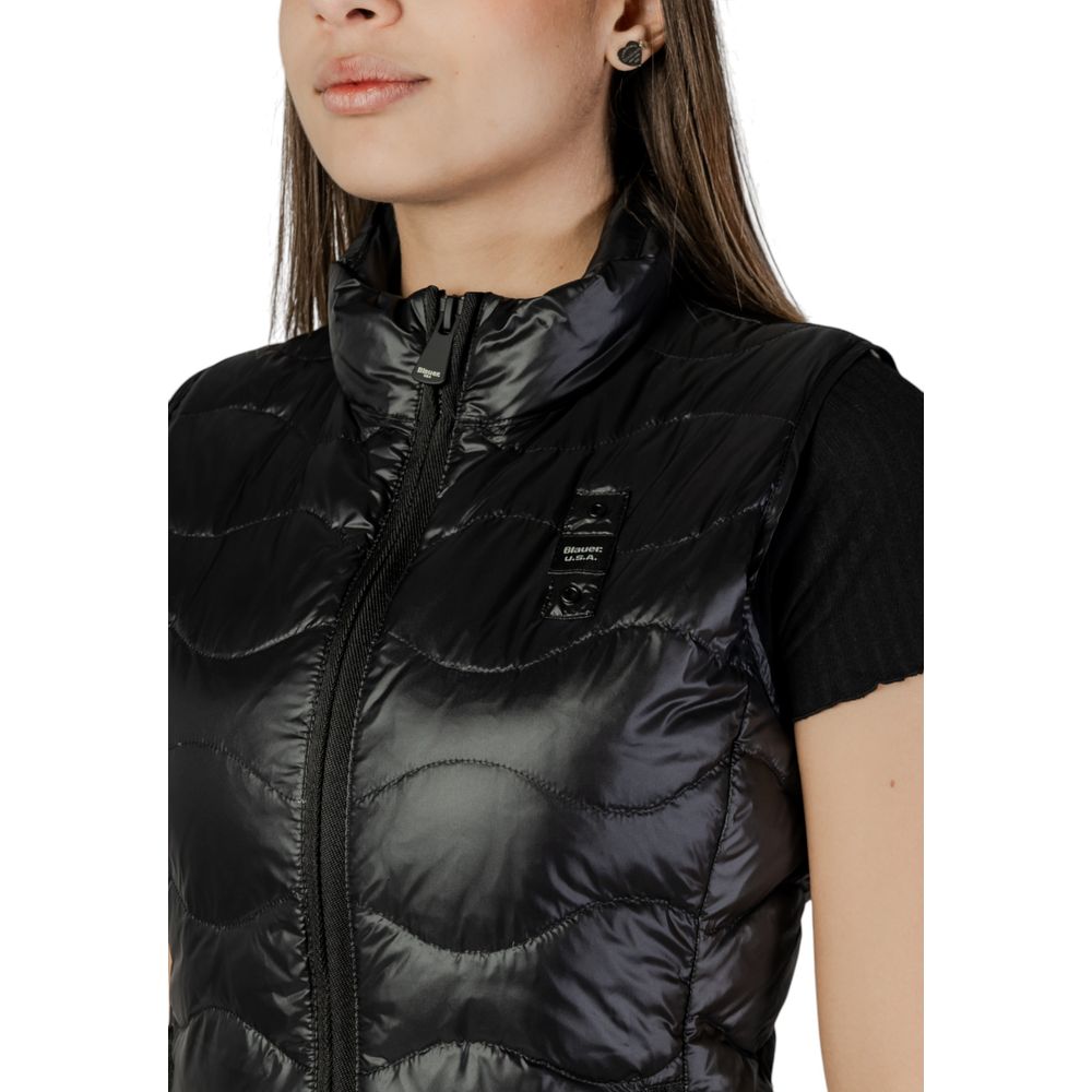Blauer Black Polyamide Sleveless Jacket with wavy quilting and high collar