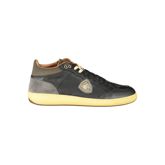 Blauer Black Polyester Sneaker with laces, contrasting details, print, and logo design.