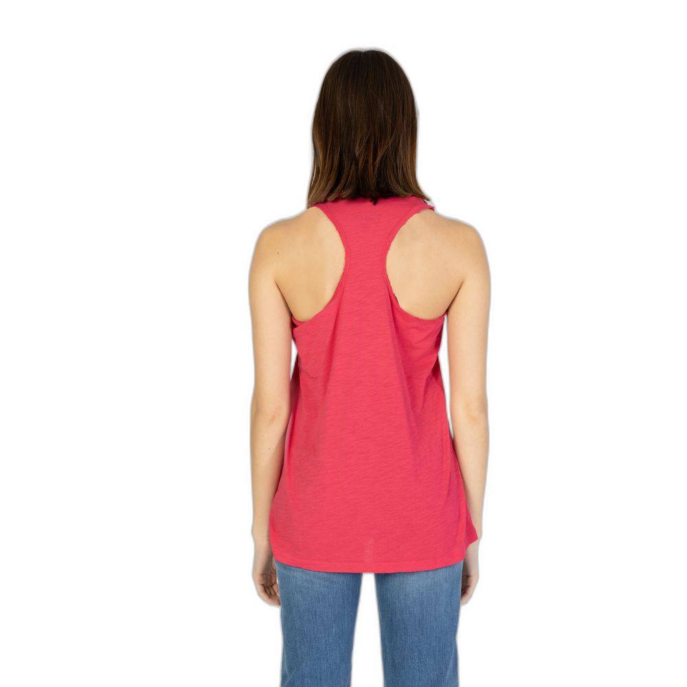 Back view of woman wearing Blauer Pink Cotton Tank Tops, showcasing the minimalist design and racerback style for casual summer wear.