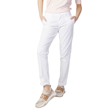 Blauer White Cotton Casual Pants on model showcasing elegant cigarette cut and comfortable fit, perfect for everyday style.