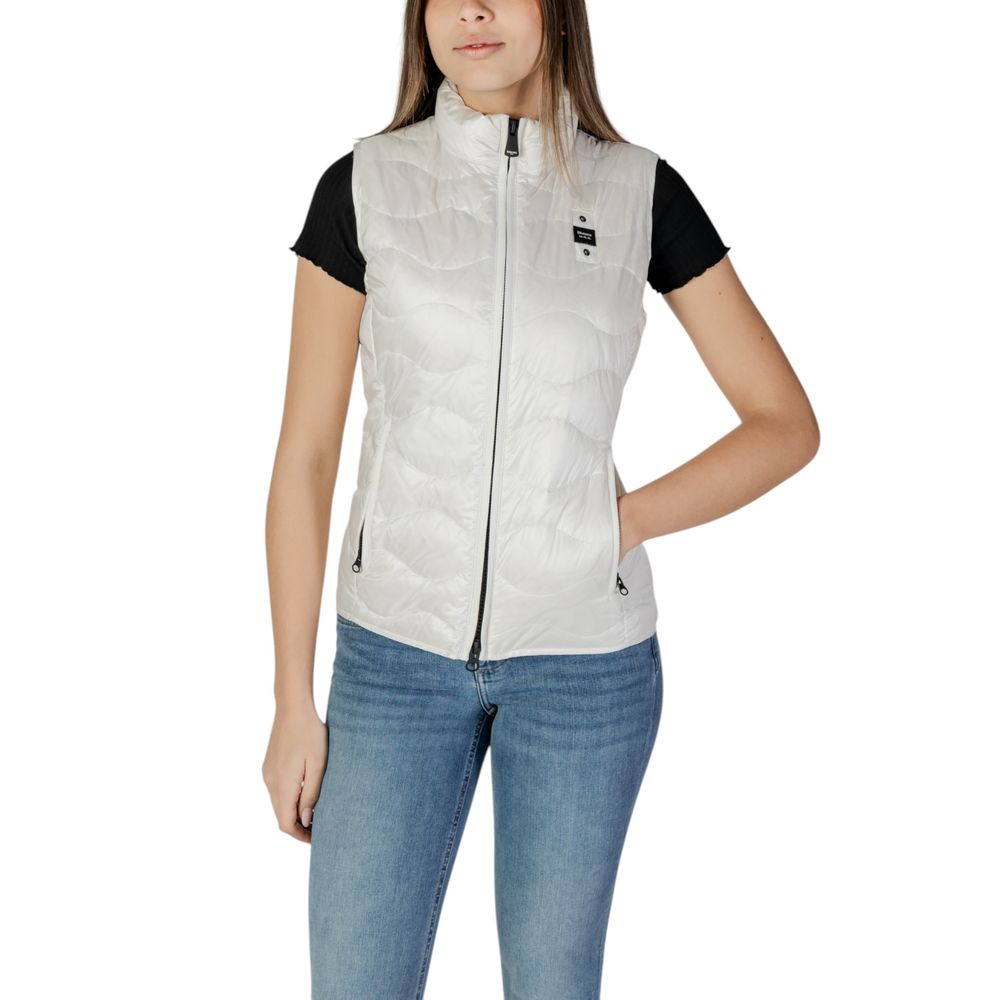Blauer White Polyamide Sleveless Jacket with wavy quilting and zip closure, worn by a model