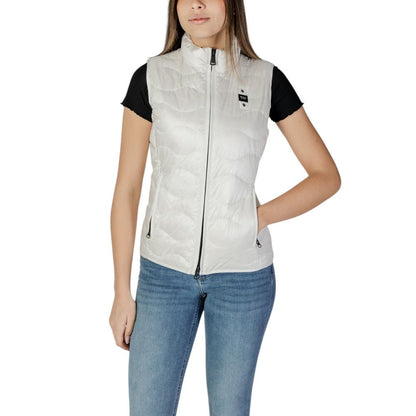 Blauer White Polyamide Sleveless Jacket with wavy quilting and zip closure, worn by a model