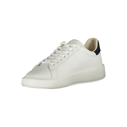 Blauer White Polyethylene Men Sneaker with blue contrast detail, featuring a stylish design combining polyester, leather, and polyethylene.