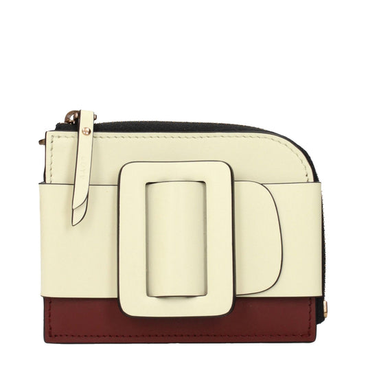 Boyy Beige Leather Cardholder with strap, featuring a front detail and back logo, designed in two-tone bleached lemon and cognac.