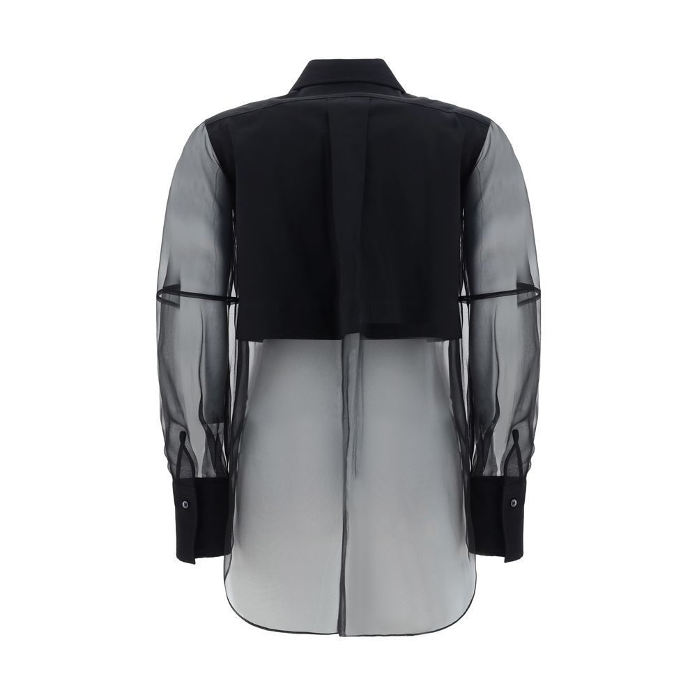 Back view of Brunello Cucinelli Black Cotton Pattern Shirt with semi-transparent design and jewel detail.