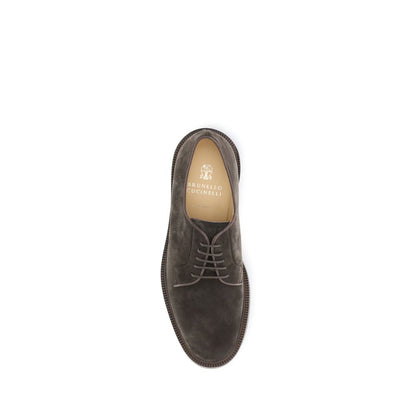 Brunello Cucinelli Brown Calf Leather Bos Taurus Oxfords And Derbies top view image