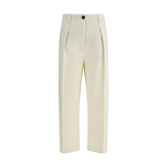Brunello Cucinelli Cream Cotton Casual Pants, straight leg, zipper-and-button closure, belt loops at waist, 100% cotton.