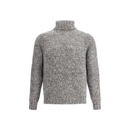 Brunello Cucinelli Gray Alpaca Vicugna Pacos Turtleneck with ribbed trims and high collar.