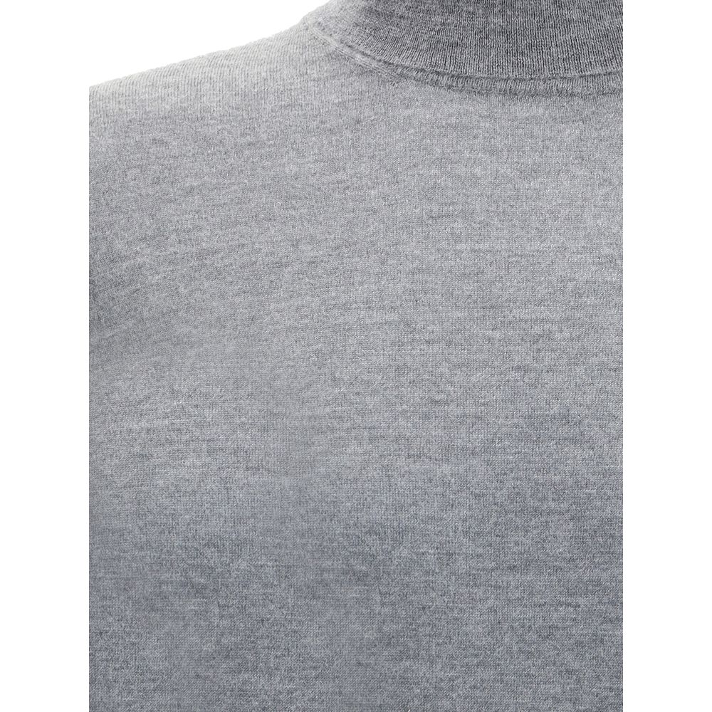 Close-up of Brunello Cucinelli Gray Cashmere Cashmere Sweater showcasing high-quality cashmere fabric and timeless design.