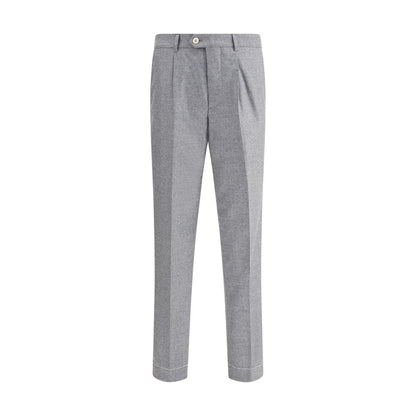 Brunello Cucinelli Gray Cashmere Casual Pants with zipper fly, button, and sleek tapered legs for a modern look.