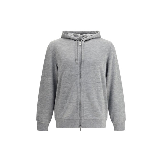 Brunello Cucinelli Gray Cashmere Sweatshirt with adjustable hood, double-slider zipper, and ribbed cuffs for a comfortable fit.