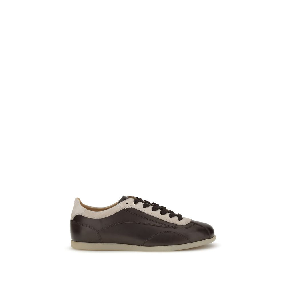 Brunello Cucinelli Multicolor Leather Low Top Sneakers in calfskin and suede with cotton lace-up, leather lining, and rubber sole.