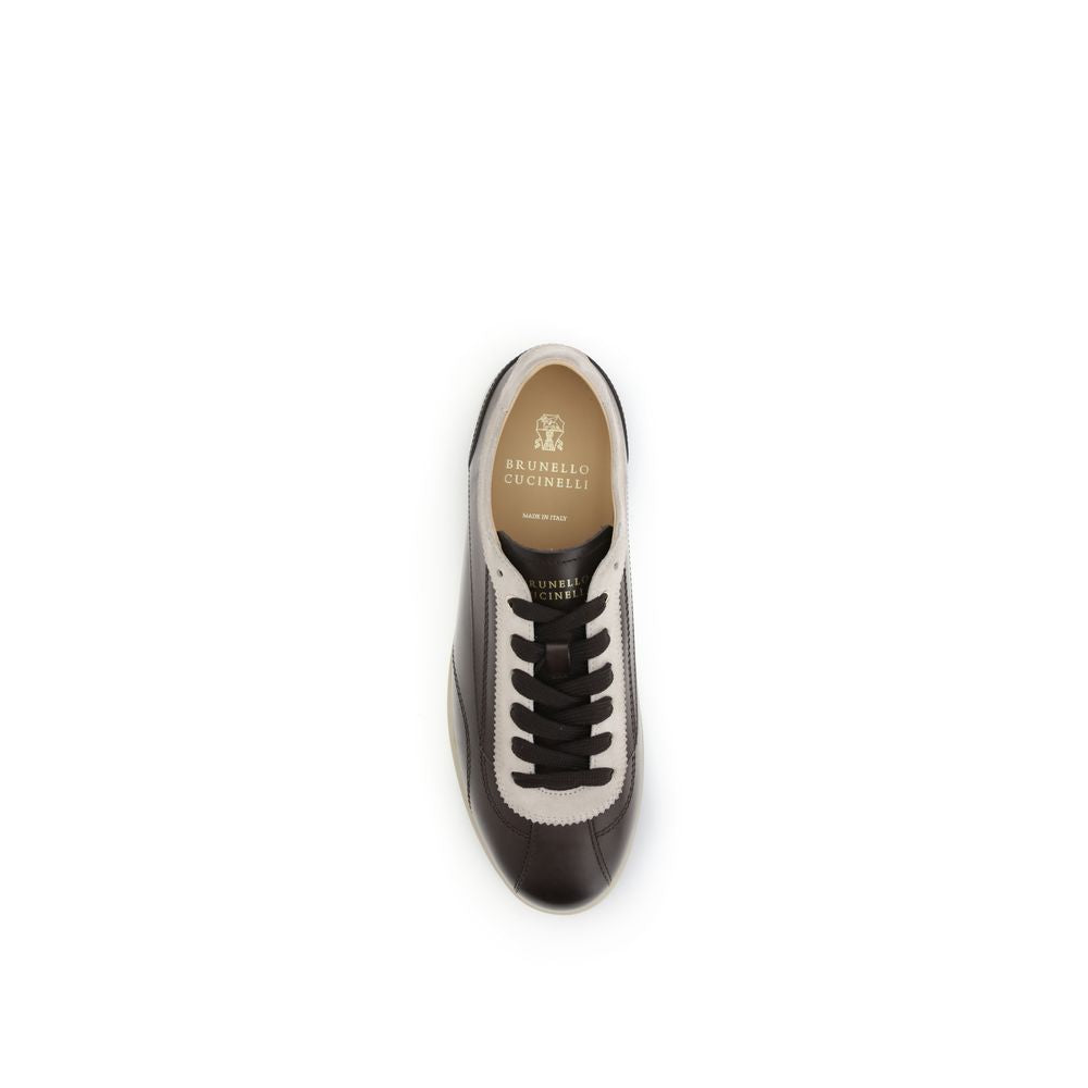 Brunello Cucinelli Multicolor Leather Low Top Sneakers top view showcasing elegance and comfort with leather and suede design.