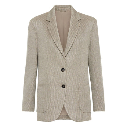 Brunello Cucinelli Sparkling cotton and viscose English rib knit blazer with monili