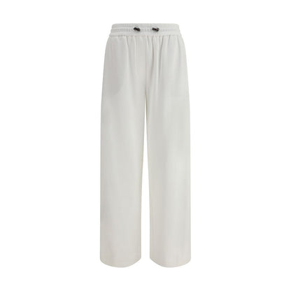 Brunello Cucinelli White Cotton Joggers (Workout Pants) featuring elastic waistband and side pockets for style and comfort.